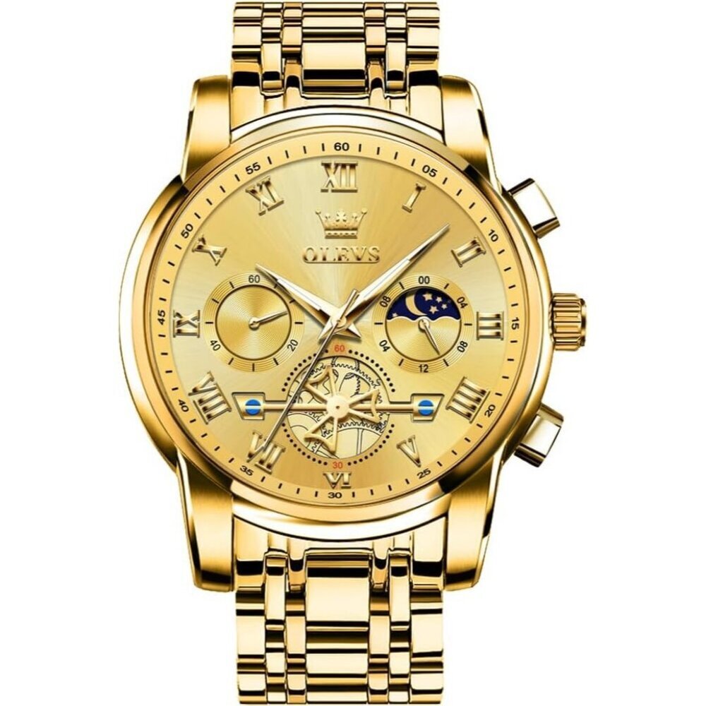 Men's Gold and Gold Face Minimal Waterproof Stainless Steel Mesh Band Watch